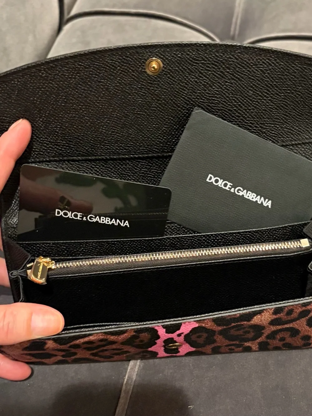 Dolce & Gabbana Brown Leopard Print & Pink Accent Key/Card Holder